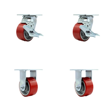 Service Caster Tool Box Caster Wheel Set 4'' Red Poly on Cast Iron Swivel Casters, 4PK TOOL-SCC-30CS420-PUB-RS-TLB-2-R-2